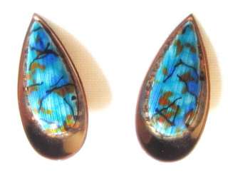 Vintage Copper RENOIR MATISSE Turquoise Enamel EARRINGS  