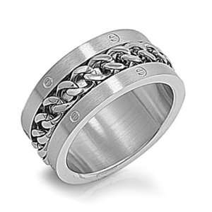  Stainless Steel Curb Link Chain Design Ring Band Size 8 Jewelry