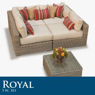 Luxury Royal Furniture 5 Piece Outdoor Wicker Daybed Set Sunbrella 5 