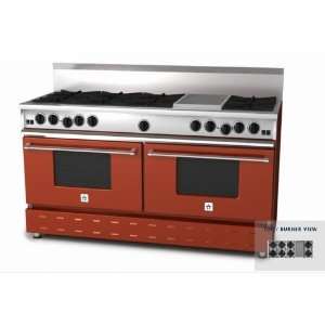   RNB 60 Inch Propane Gas Range With 12 Inch Charbroiler   Red Orange
