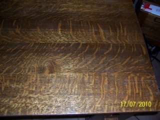 Antique Arts Crafts Mission Solid Tiger Oak Cutout Desk  