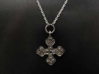   DIAMOND CROSS PENDANT NECKLACE BLACKENED STERLING MALTESE CROSS  