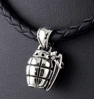 HAND GRANADE STERLING SILVER LEATHER CHARM NECKLACE  