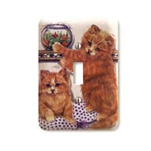   Decorative steel kittens fishing switchplate cover