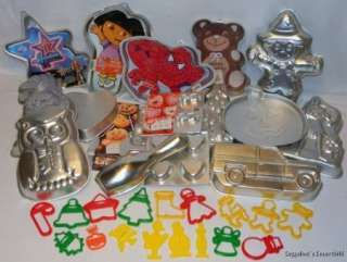   Lot 16 Cake Pans & 17 Cookie Cutters Dora Spiderman & More  