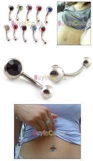 8mm Crystal Double Gem Ball Belly Button Navel Ring  