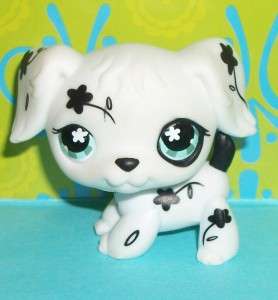 Littlest Pet Shop~#469 BLACK/WHITE FLOWER DALMATIAN DOG Green Eyes 