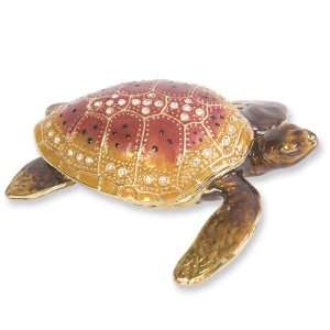  Enameled & Crystal Sea Turtle Trinket Box Jewelry