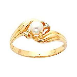  14K Gold Cultured Pearl 0.03ct Diamond Ring Jewelry