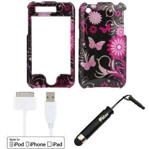 EZOPower White USB Sync Transfer Data Cable + Pink and Black Butterfly 