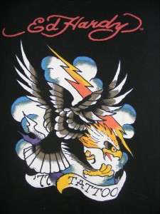 ED HARDY 77tattoo eagle lightning black low v neck XXL  