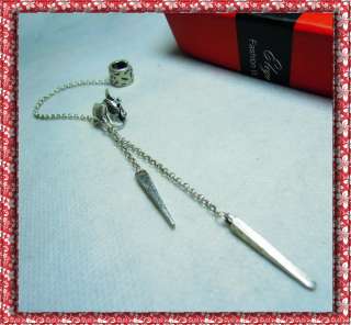  Antique silver 2spike dangle chain drop ear cuff clip earrings E0342