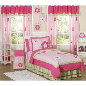  Pink and Green Flower 3 Piece Full/Queen Bedding Set