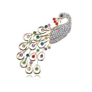   Colorful Crystal Rhinestone Peacock Feather Design Pin Brooch Jewelry
