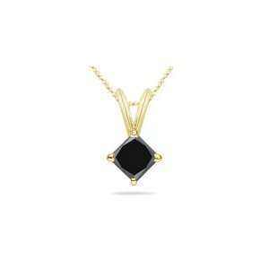 00 Ct Princess AA Black Diamond Solitaire Pendant in 14K Yellow Gold