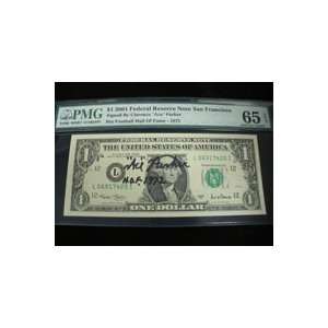  Signed Parker, Clarence Ace $1 2001 Federal Reserve Note 
