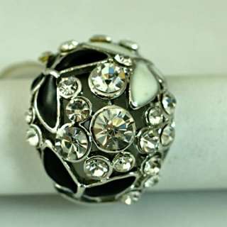   Black Enamel 18K White GP Bridal Diamante Zircon CZ Butterfly Ring