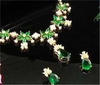 18K Gold Plated Faux Green Emerald Earring Necklace Set  