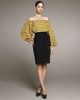 Rope Print Peasant Blouse & High Waist Pencil Skirt