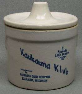 Vintage KAUKAUNA KLUB CHEESE CROCK W/LID (MISSING BAIL)  