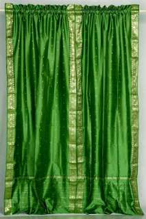 Pair Forest Green India Sari Sheer Curtain Drape panel  