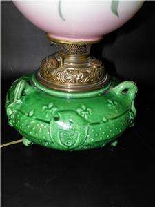 ANTIQUE MAJOLICA GONE WITH THE WIND FIGURALOIL LAMP B&H  