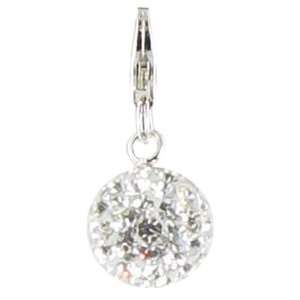   Sterling Silver Charm  Diamond Disco Crystal Ball with Lobster Clasp