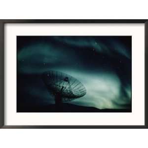 satellite dish silhouetted against the northern lights Framed Art 