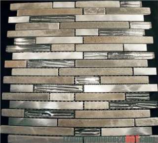   Stainless Steel Natural Stone Blend Mosaic Tile Kitchen Backsplash