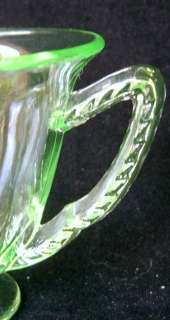 Green Depression Vaseline Glass Sugar Bowl Ridged  