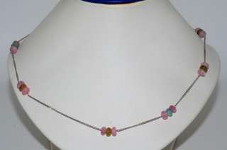 00CT PINK QUARTZ, BLUE TOPAZ & PERIDOT RONDELL CUT NECKLACE  