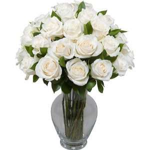 Two Dozen White Roses with Hourglass Vase  Grocery 