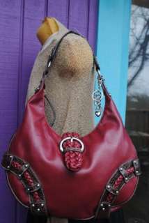NEW Pritzi Handbags Large Red Burgundy Hobo Croco Trim  