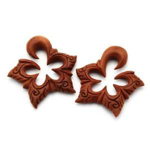 2g 6.5mm Engraved Sawo Wood Organic Ear Gauges Plugs   Flower Design 