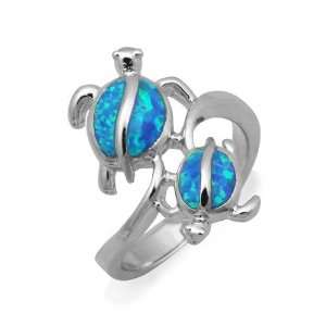   Turtle Honu Silver Ring with Blue Opal, Size 10 Honolulu Jewelry