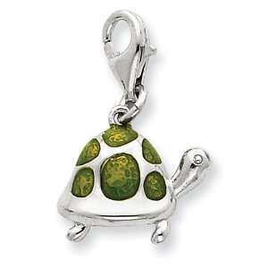  Sterling Silver Green Enameled Turtle Charm Jewelry