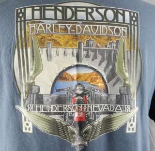 Henderson Harley Davidson Motorcycles NV Hoover Dam T shirt Large Blue 