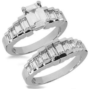    2.88 Carats Emerald Cut Diamond Engagement Ring Set Jewelry