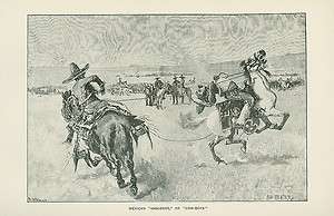1896 Print Mexican Vaqueros Cowboys Mexico horses  
