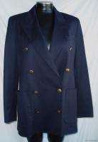Peterman 100% wool navy blue double breast crested button blazer 