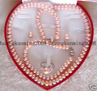 8MM Pink Akoya Pearl Necklace Bracelet Earring Ring  