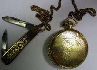   OPEN FACE POCKET WATCH WITH KNIFE AND CHAIN 12 SIZE 15 JEWEL  