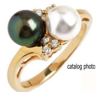 New Stuller Akoya Black White Cultured Pearl Gold Ring  