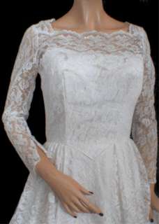 Vtg 50s Ivory Sequin Lace Five Tiered Wedding Dress M  