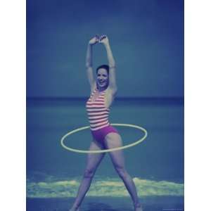   Woman with Hula Hoop on the Beach Giclee Poster Print