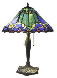   Tiffany Style Ribboned Stained Glass Table Lamp 18 Shade Blue