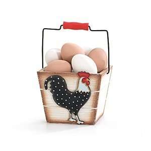  Rooster Wooden Basket Black, White & Red w/ Polka Dots 