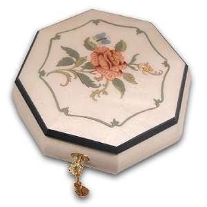    36 Note Grand Octagonal Floral & Butterfly Box 
