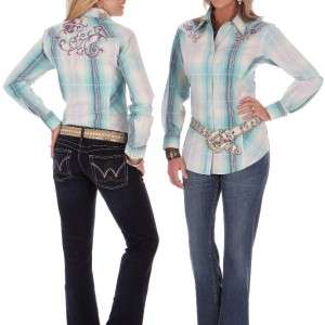   Wrangler Mint & Grape Plaid Long Sleeve Ladies Lawn Shirt #LW7441M