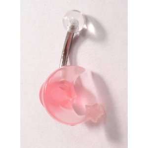  Translucent Pink Crescent Moon Star Belly Ring Everything 